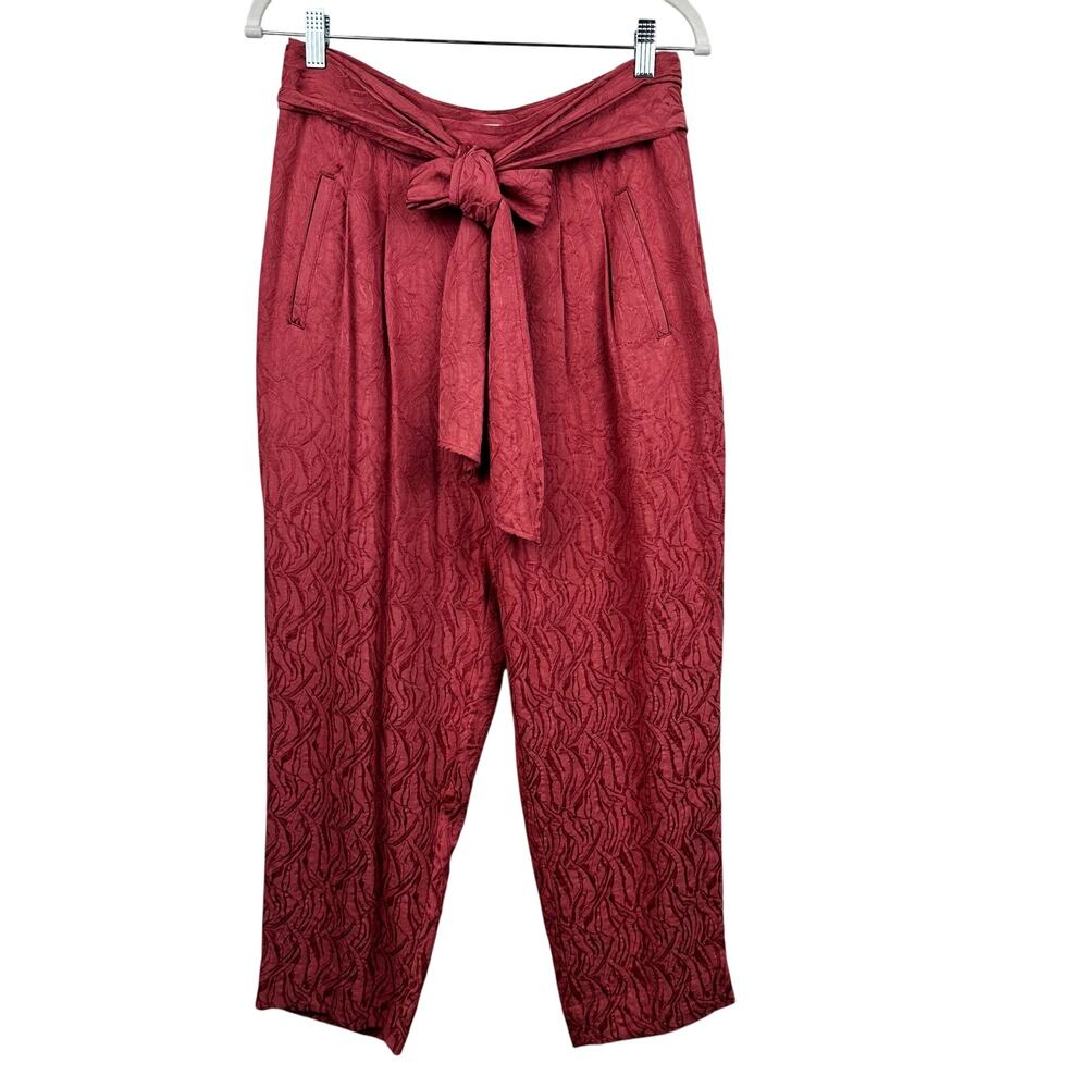 Anthropologie ETT:TWA Rose Jacquard Aubade Tie Waist Pants Tapered Cropped 8 - Picture 4 of 14